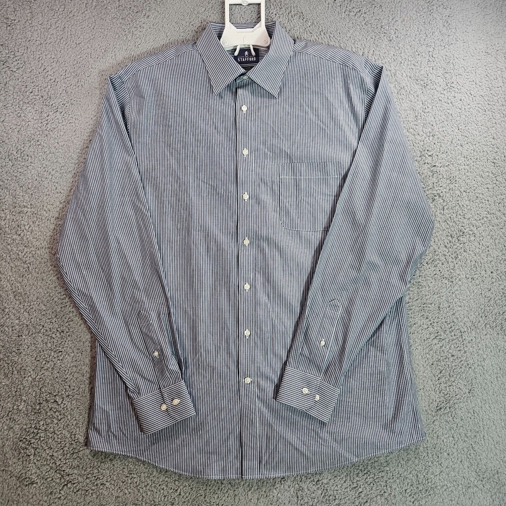 Stafford Dress Shirt Men Size 17 36-37 Cotton Button‎ Up Long Sleeve Striped